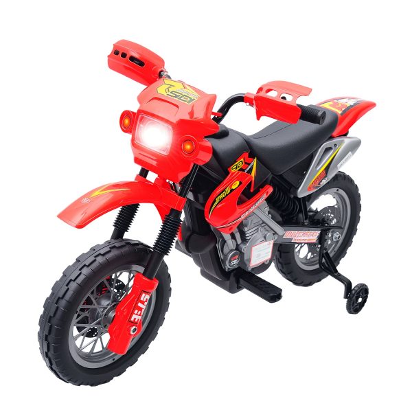 Kids 6V Electric Ride-On Motorcycle With Training Wheels, Battery-Powered, Red