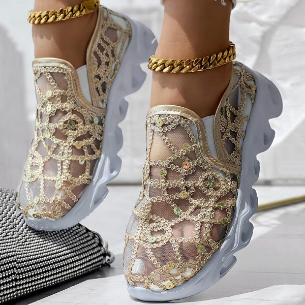 20431378-bebe-4612-beee-078a6e399b63.jpg Contrast Glitter Transparent Mesh Patch Breathable Sneakers - Without Ankle Strap