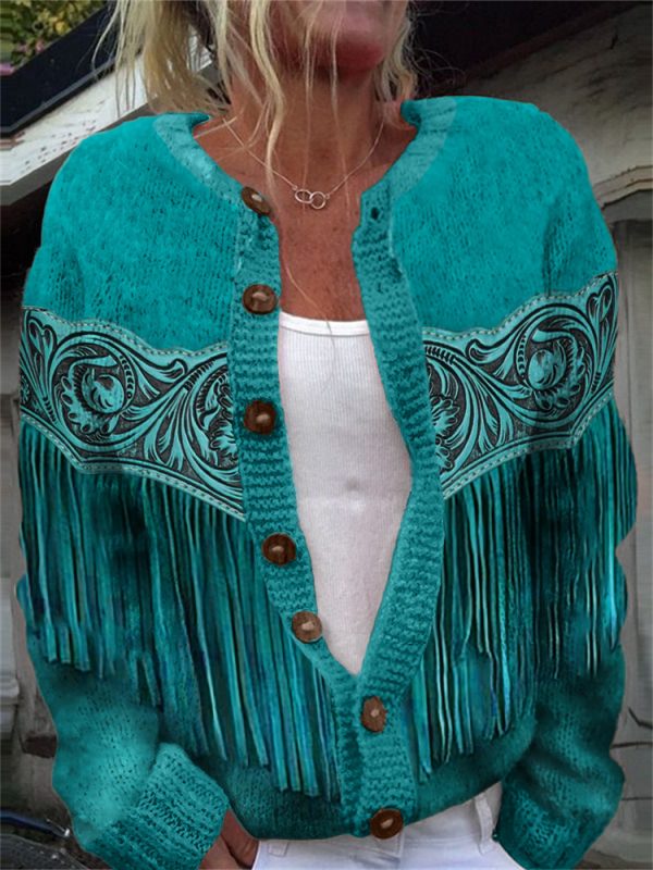 3D Digital Printing Cardigan Knitted Coat Women