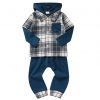 Toddler Baby Boy Clothes Plaid Long Sleeve Hoodie Sweatshirt & Pants 2pcs Boys Outfit Set