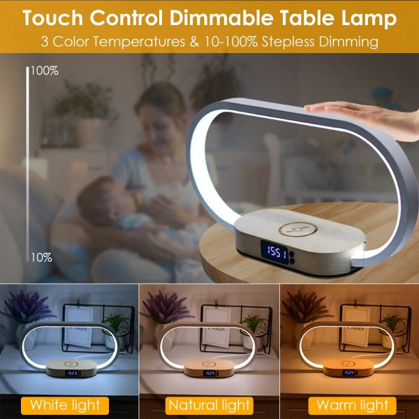 48004c3b-3ce8-4e81-b311-2454b755400a.jpg 1 Set Bedside Table Lamp Touch Control Lamp With Clock Wireless Charging LED Desk Lamp Dimmable Nightstand Reading Lamp