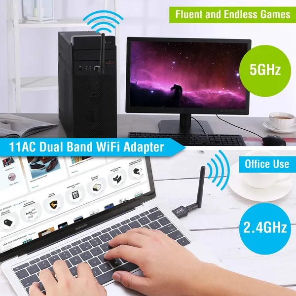 USB WiFi Adapter AC600Mbps 5G/2.4G Dual Band 802.11ac Wireless Network Adapter W/ 2dBi External Antennas For PC Desktop Laptop
