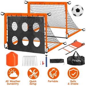 1Set Kids Soccer Goals Set For Yard Portable Soccer Training Equipment With Cones Agility Ladder Target Carry Bag For Toddler Outdoor Sport Play