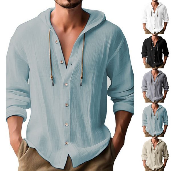 55bbab91-817b-4ebf-bba5-137ba030a117.jpg Cotton And Linen Shirt Hooded Sweater Button Long Sleeve