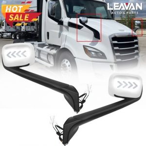 For Freightliner Cascadia 2018 Pair Chrome Heated Hood Mirror W Turn Signal LED