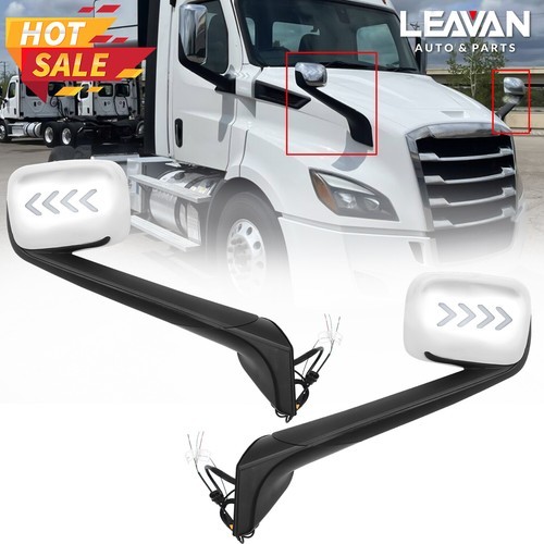 For Freightliner Cascadia 2018 Pair Chrome Heated Hood Mirror W Turn Signal LED