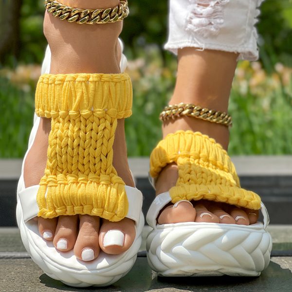 748e6232-a876-474a-aa1d-694e82533242.jpg Platform Sandals Summer Braided Knit Hollow Open Toe Slipper Sandals - Anklet Not Included