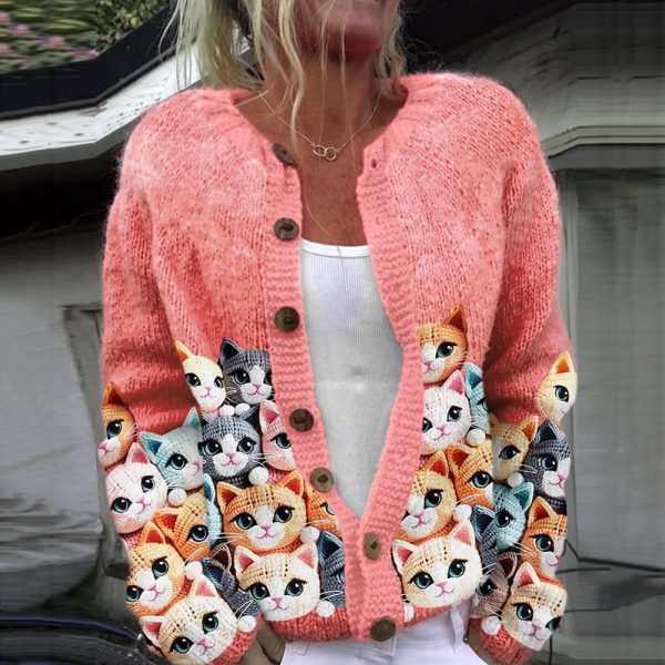 3D Digital Printing Cardigan Knitted Coat Women