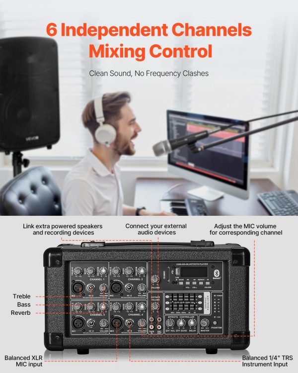 2 X 10 In Speakers PA System 800W Mixer Wireless Bluetooth Mic For DJ Party