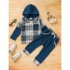 Toddler Baby Boy Clothes Plaid Long Sleeve Hoodie Sweatshirt & Pants 2pcs Boys Outfit Set