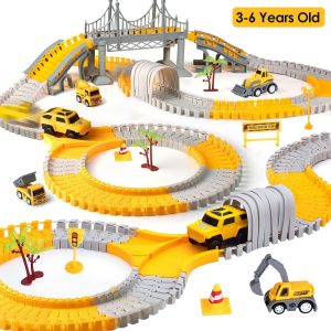 1Pc 340Pcs Construction Race Track Set Kids DIY Construction Toys STEM Flexible Car Track Playset Gift For Toddlers Boys Aged 3 4 5 6 Year Old