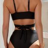 European And American Oversized Women's Bikini Suit Chest Cross Solid Color Swimsuit
