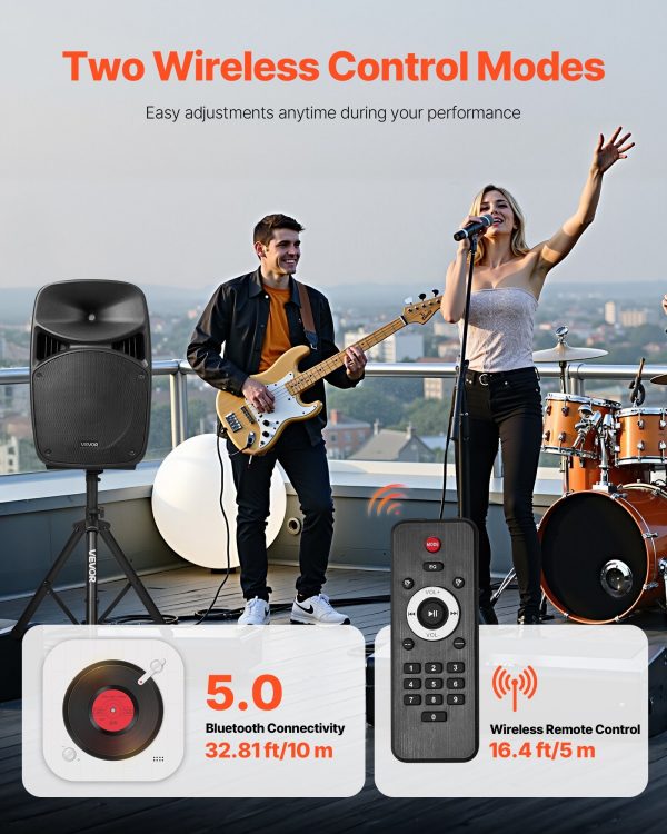 2 X 15 In Speakers Portable PA System 2000W Mixer Bluetooth Mic For DJ Party