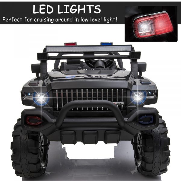 12V Electric Police Ride-on Toy For Kids LED Lights MP3 Parental Remote Black