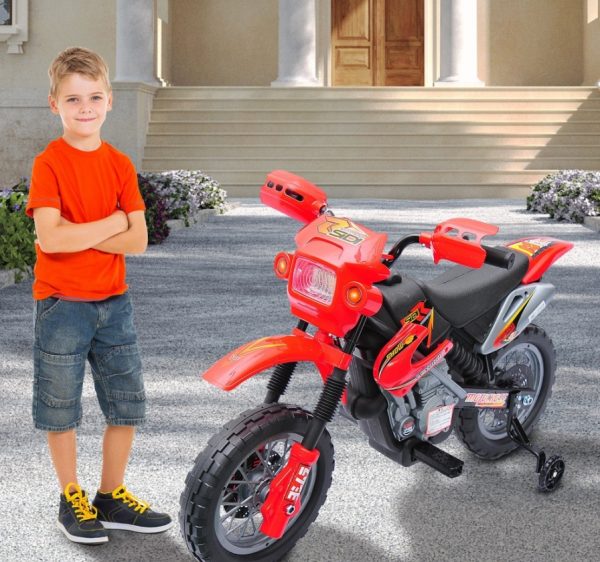 Kids 6V Electric Ride-On Motorcycle With Training Wheels, Battery-Powered, Red
