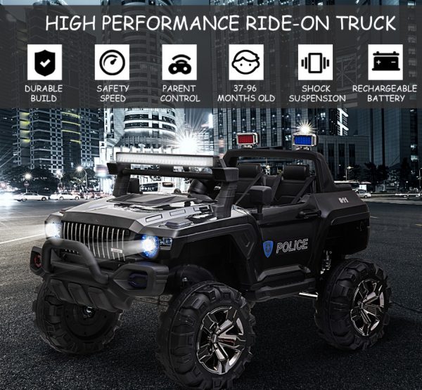 12V Electric Police Ride-on Toy For Kids LED Lights MP3 Parental Remote Black