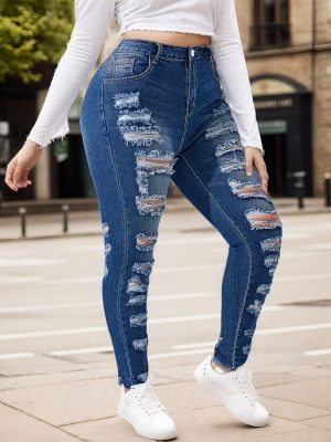 2025 New Women's Fashionable Casual Jeans, Tight Fitting Ripped Jeans, High Waisted Jeans
