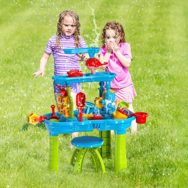 1Set Kid Sand Water Table Toddler Water Activity Table Rain Showers Play Table Toy For 3 To 6 Years Old Sensory Exercise Friendship Building